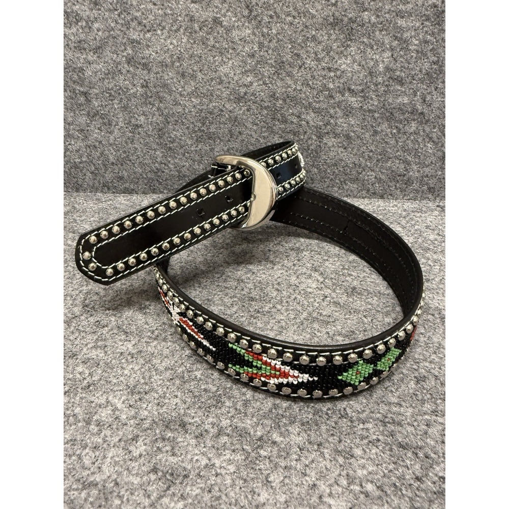 Southwest Beaded Thin Leather Belt Sz M/L‎ Eagle. Size 37"